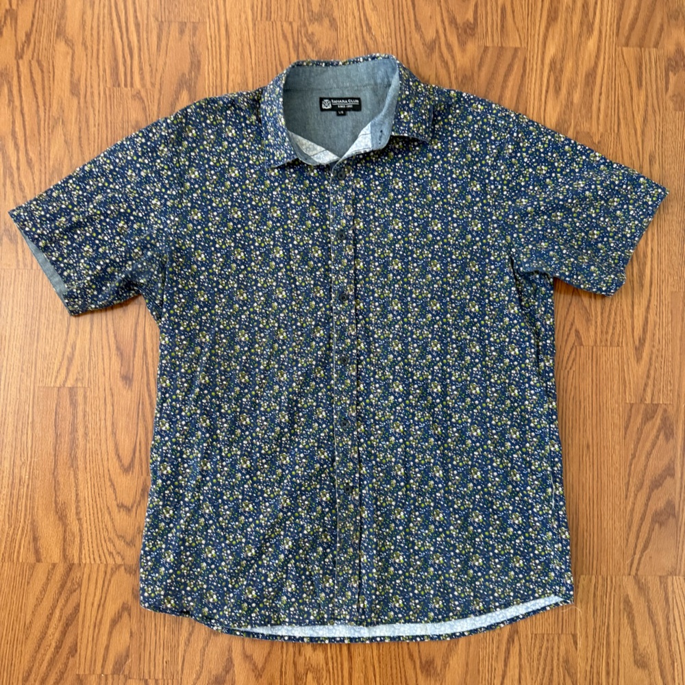 Sahara Club Casual Button Down Short Sleeve Shirt Navy Florals Size Men’s Large